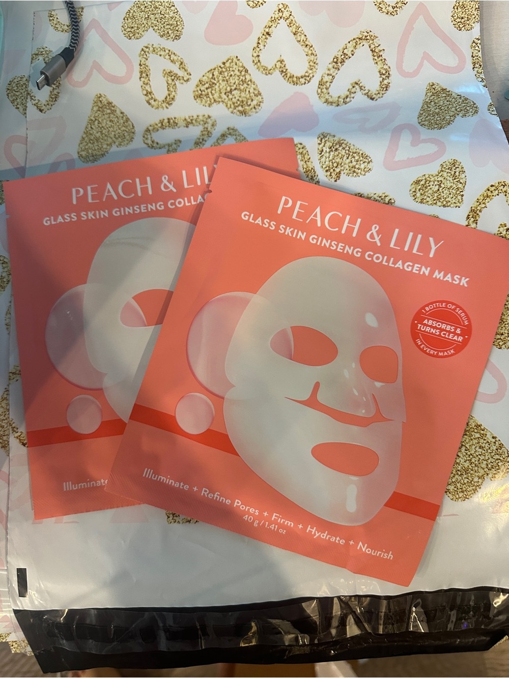 2 Peach & Lily Pink Glass Skin Ginseng Collagen Masks — Hydrating Sheet Masks